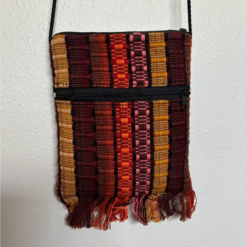 Handmade Boho Compact Crossbody Bag Woven Multicolor Festival Phone Small Purse
